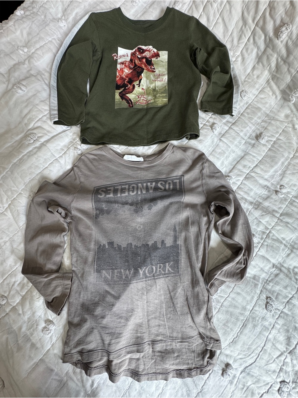 H&M and Geranimals Boys   Kids Olive Dinosaur Long Sleeve Tees size 4-6